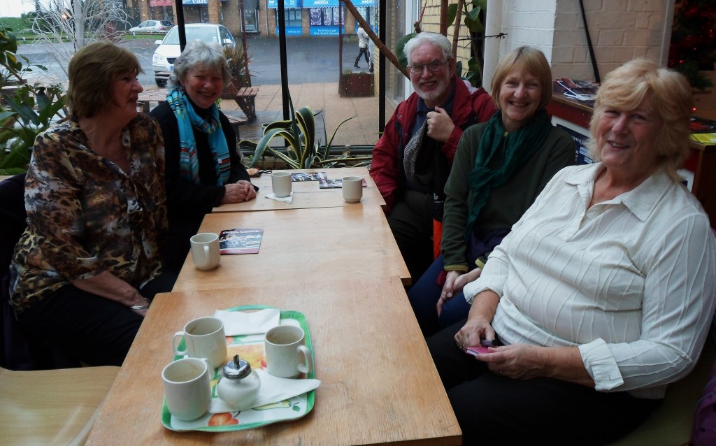 Bognor Regis volunteer xmas tea party.  Left to right. Janet, Hilary, Phil, Mary, Sue 