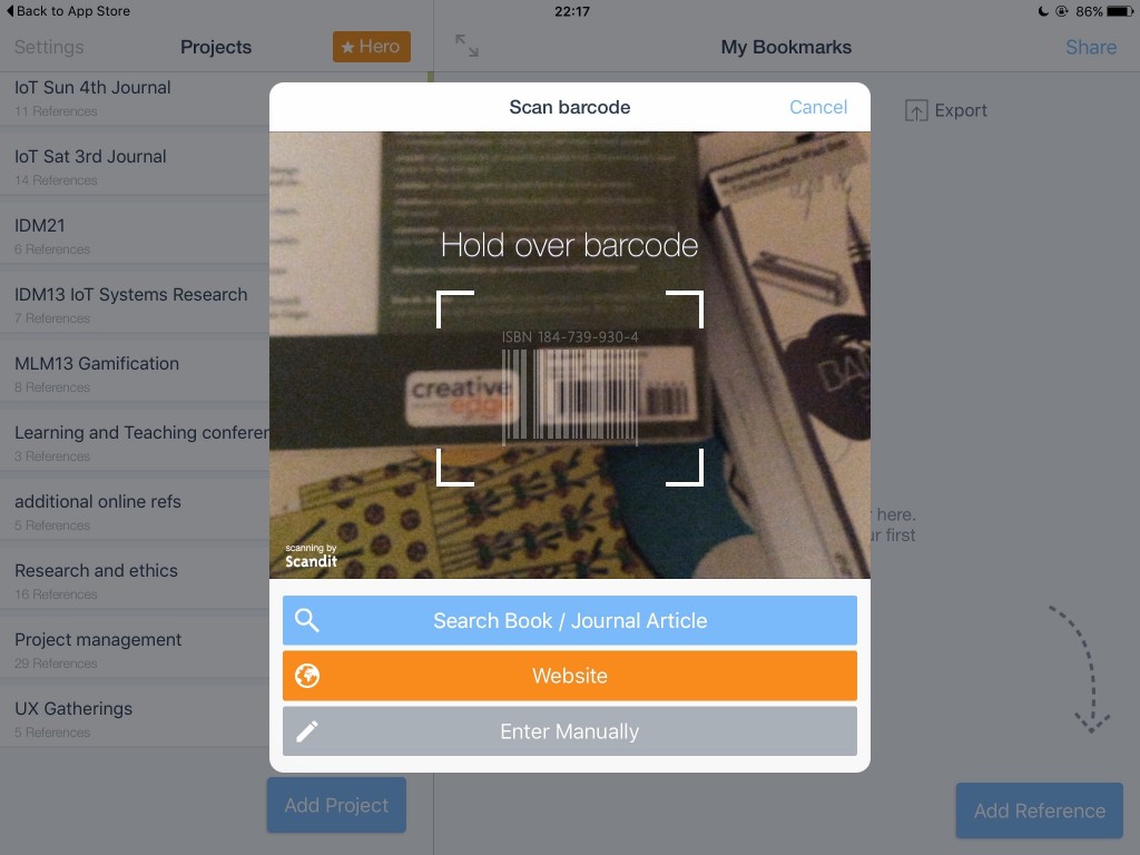 Screenshot of the app showing how to capture a barcode