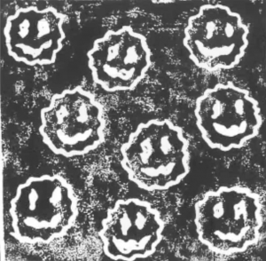 Illustration of a tray of smiley potato bites