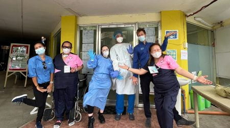 Emily Cleaver with her colleagues at the hospital in the Philippines