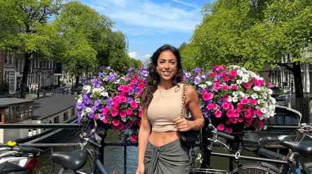 Shirin Alwash by a canal in Amsterdam