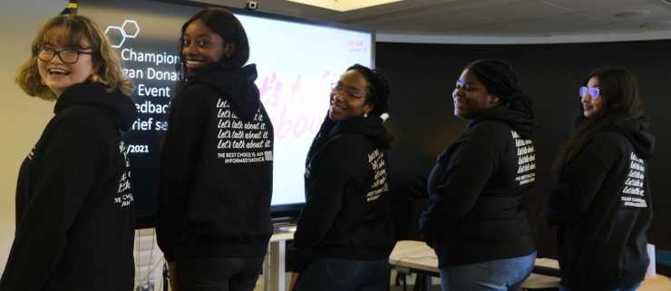 Students wearing organ donor hoodies