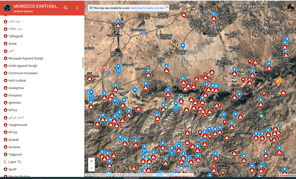 Crowd sourced map of damage and need for support