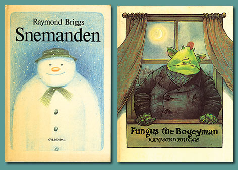 Two covers from Raymond Briggs' books, the snowman and Fungus the Bogeyman