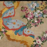 Embroidered textile design with flowers and flowing fabric