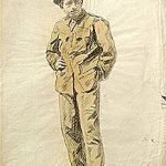 Careful watercolour painting of first world war soldier in brown uniform and cap