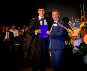Nick Rawson, Knill James chartered accountants, presenting Nicholas May The Knill James prize for the best final year BSc(Hons) Accounting and Finance student.