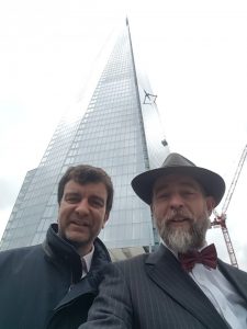 Picture of two lecturers outside The Shard.