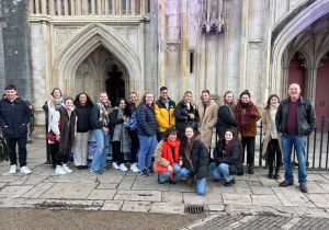 Students outside Winchester cathedral