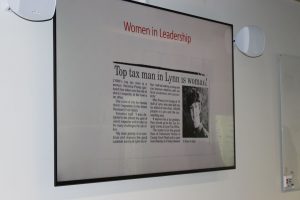 Newspaper clipping about Veronica Povey with the headline 'Top tax man in Lynn is woman!'