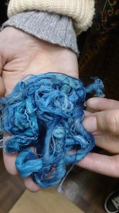 Yarn that has just change colour to blue