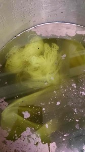 the yarn and fabric looked yellow when it was in the dye bath