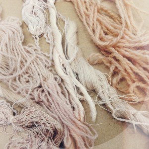 Yarn dyed with the used woad leaves to create a nude pink colour.
