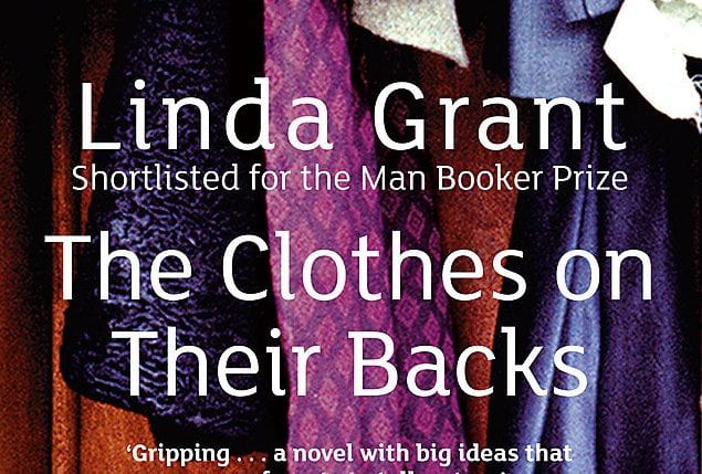 Cover of Linda Grant's novel titled The Clothes on their Backs showing a wardrobe of clothes and shoes from the 1960s