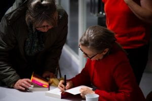 Anna Burns signing copies of Milkman at the University of Brighton