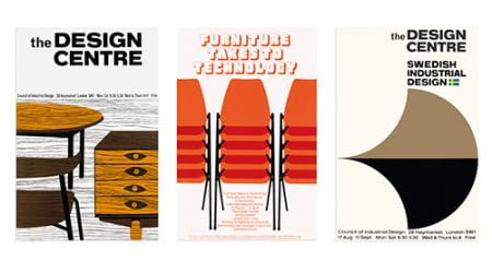 A collage of three posters from the Design Council Archive, advertising events in the Design Centre. University of Brighton Design Archives.