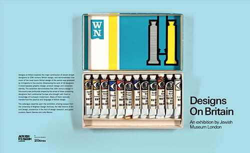 A colour image of the accompanying book cover for the Design On Britain exhibition at the Jewish Museum in London, 2017