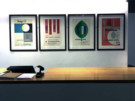 Design Centre posters from the Design Council Archive on display at Margaret Howell, Wigmore Street, London, November 2016. Photograph: Barbara Taylor.