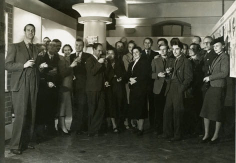 A black and white photograph showing Natasha Kroll and other Reimann School staff, circa 1938. Taken from the Natasha Kroll Archive housed at the University of Brighton Design Archives.