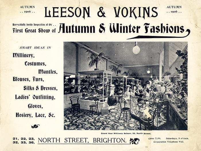 Advertisement for the Vokins Department Store from Autumn 1906, advertising their Autumn and Winter fashions. From the Vokins Archive, University of Brighton Design Archives.