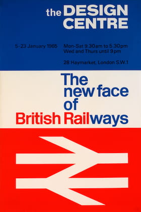 Red, white and blue poster design for a new font for British Rail