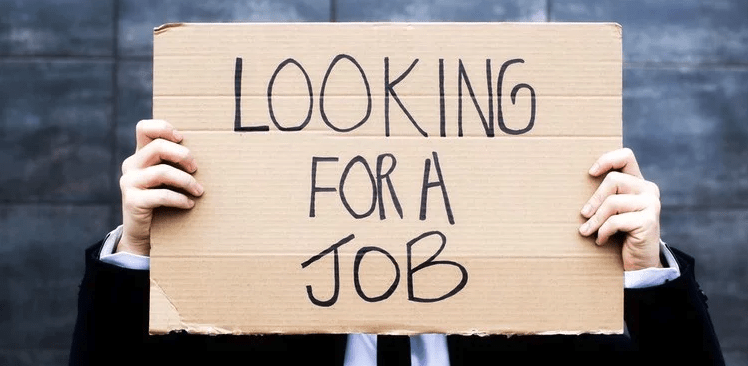 person holding up a sign saying 'looking for a job'