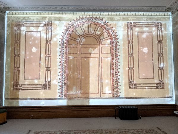 Projection of original interior, with coving etc onto Regency town house wall