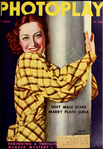 a colour photograph of the cover of an issue of "Photoplay" magazine from the 1930s, featuring Joan Crawford