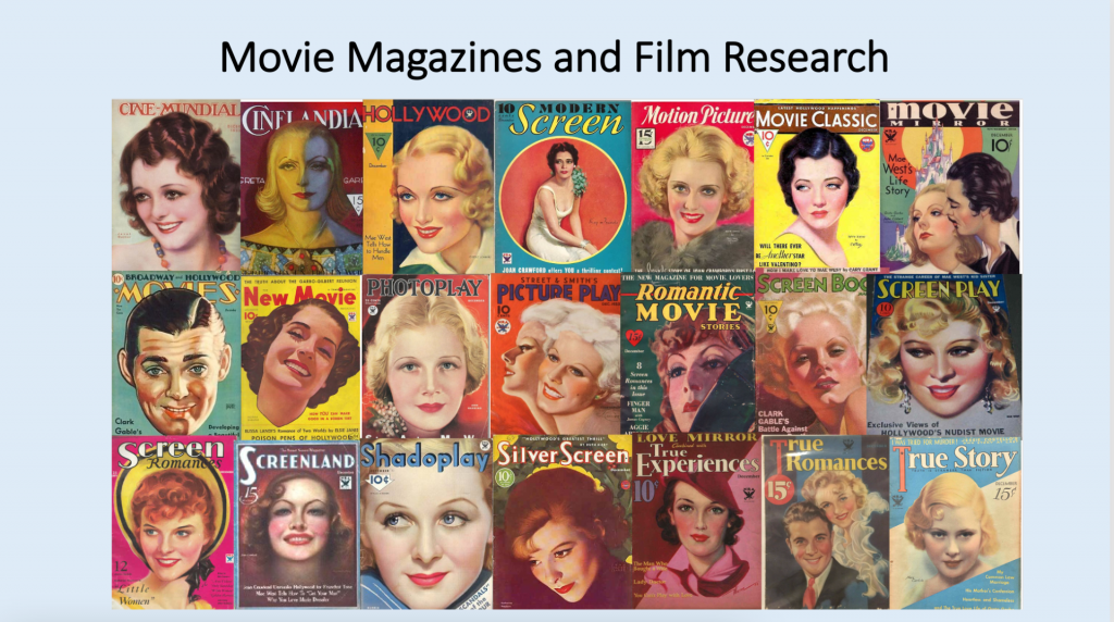 Image taken from Tamar Jeffers McDonald's presentation, showing a selection of movie magazine covers