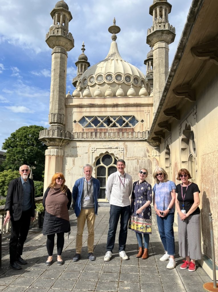 left to right, Jeremy Aynsley, Annebella Pollen, Hedley Swain (CEO of Royal Pavilion and Museums), Martin Pel and Brighton Museum colleagues Nicola Coleby and Joy Whittam, Royal Pavilion balcony