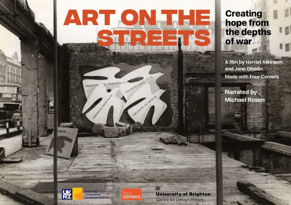 Flyer of film poster, image of an urban landscape with street art and the details of the Art on the Streets film overlayed