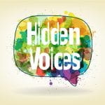 logo for Hidden Voices with words on a colourful speech bubble