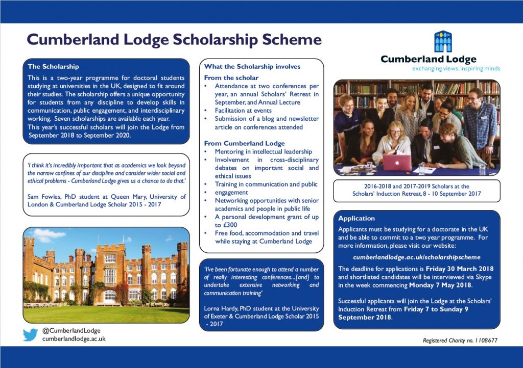 Cumberland Lodge Scholarship Scheme 2018 poster