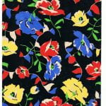 Floral design in various yellow and blue and red colours on black from Walter Fielden Royle collection