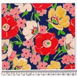 Fabric design large red and yellow flowers on red brown background from Walter Fielden Royle collection