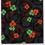Fabric design red and green small flowers on red brown background from Walter Fielden Royle collection