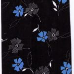 Fabric design, small blue flowers on black background from Walter Fielden Royle collection