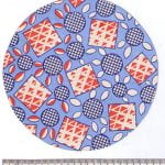 Fabric design in circle shape with abstract floral design in red and blue from Walter Fielden Royle collection