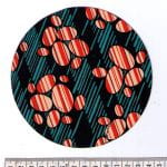 Fabric design in circle shape with abstract red and green in red and blue from Walter Fielden Royle collection