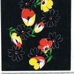Cloth design yellow and red flowers on black from Walter Fielden Royle collection