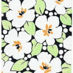 Fabric design of large white flower heads with pale green leaves from Walter Fielden Royle collection
