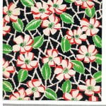 Fabric design of small red and white flower heads with leaf and stem background from Walter Fielden Royle collection