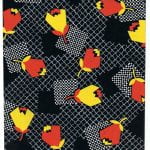 Fabric design of yellow and red flower heads on dark background from Walter Fielden Royle collection
