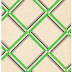Checked square fabric design in green and cream background from Walter Fielden Royle collection