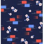 Fabric design blue and red squares with small daisy pattern from Walter Fielden Royle collection
