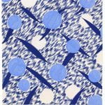 Abstract olive fruit and leaf fabric design in blue and white from Walter Fielden Royle collection
