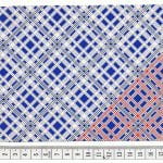 Fabric design with blue and white cross hatching on checked background in blue and white from Walter Fielden Royle collection