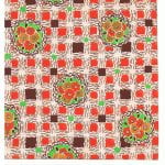 Fabric design with red and cream squared pattern with flower bunches from Walter Fielden Royle collection