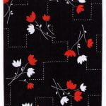 Fabric design with small white and red flowers on black background from the Walter Fielden Royle collection