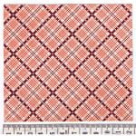 Fabric design with dark diagonal cross grid pattern on red Walter Fielden Royle collection